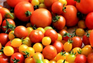 A colorful variety of fresh tomatoes showcasing red and yellow hues, perfect for culinary inspiration.